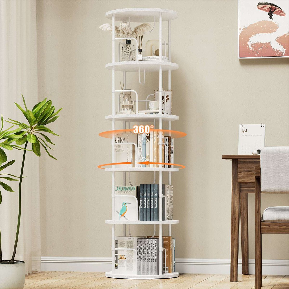 Save $50.00 Save $0.00 Flycity 5-Tier White Rotating Bookshelf With 360 ° Spinning Display product photo from Flycitymall