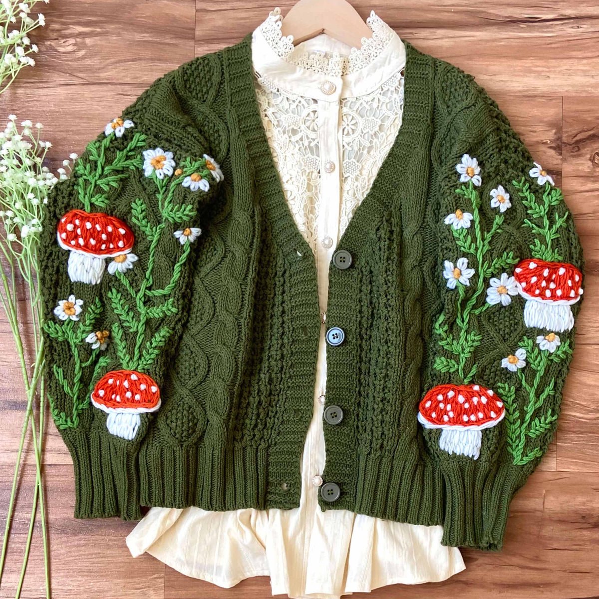 Cottagecore Mushroom Daisy Cardigan product photo from VintageMist