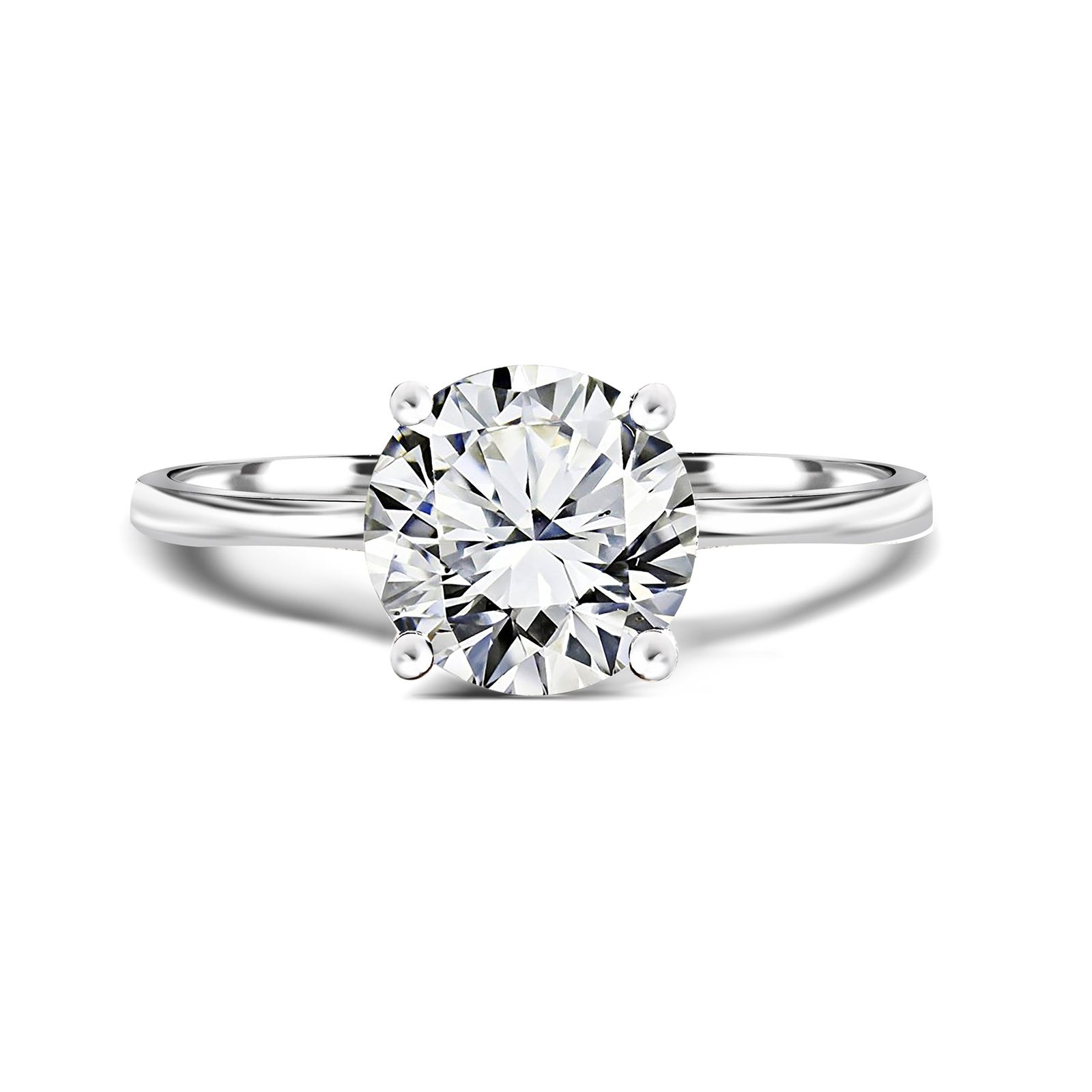1 Carat Round Cut Cvd Lab Grown Diamond Four Prongs Solitaire Engagement Ring In18K White Gold Over Silver product photo from Shygems